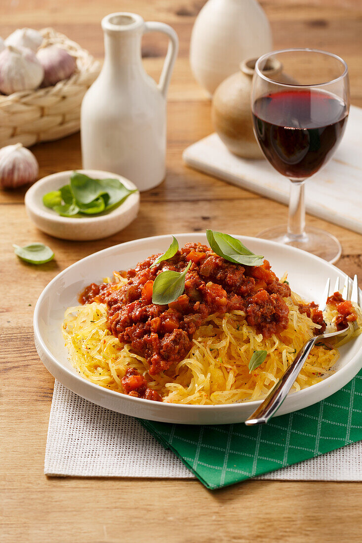 Spaghetti squash with Bolognese sauce