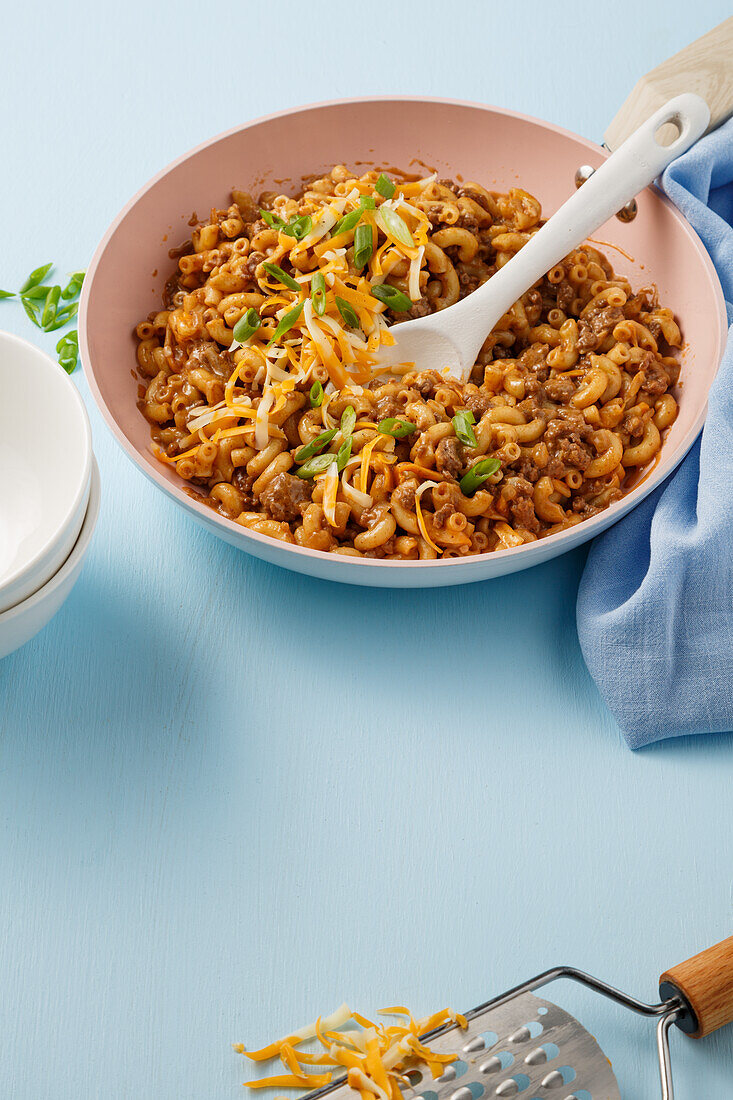 Macaroni with ground beef Mexican style