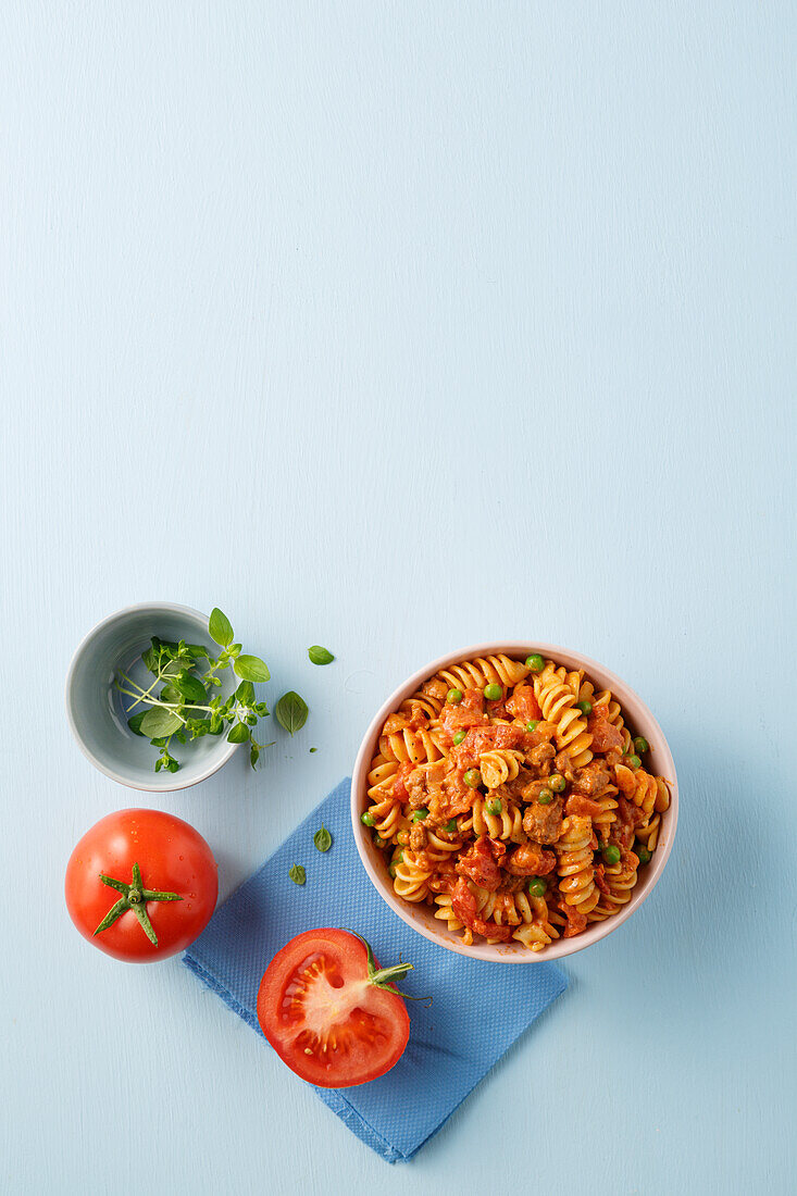 Rotini pasta with tomato sauce