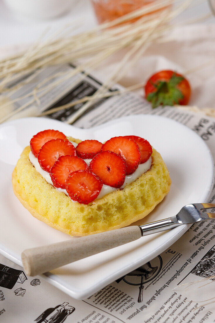 Heart-shaped strawberry tartlet