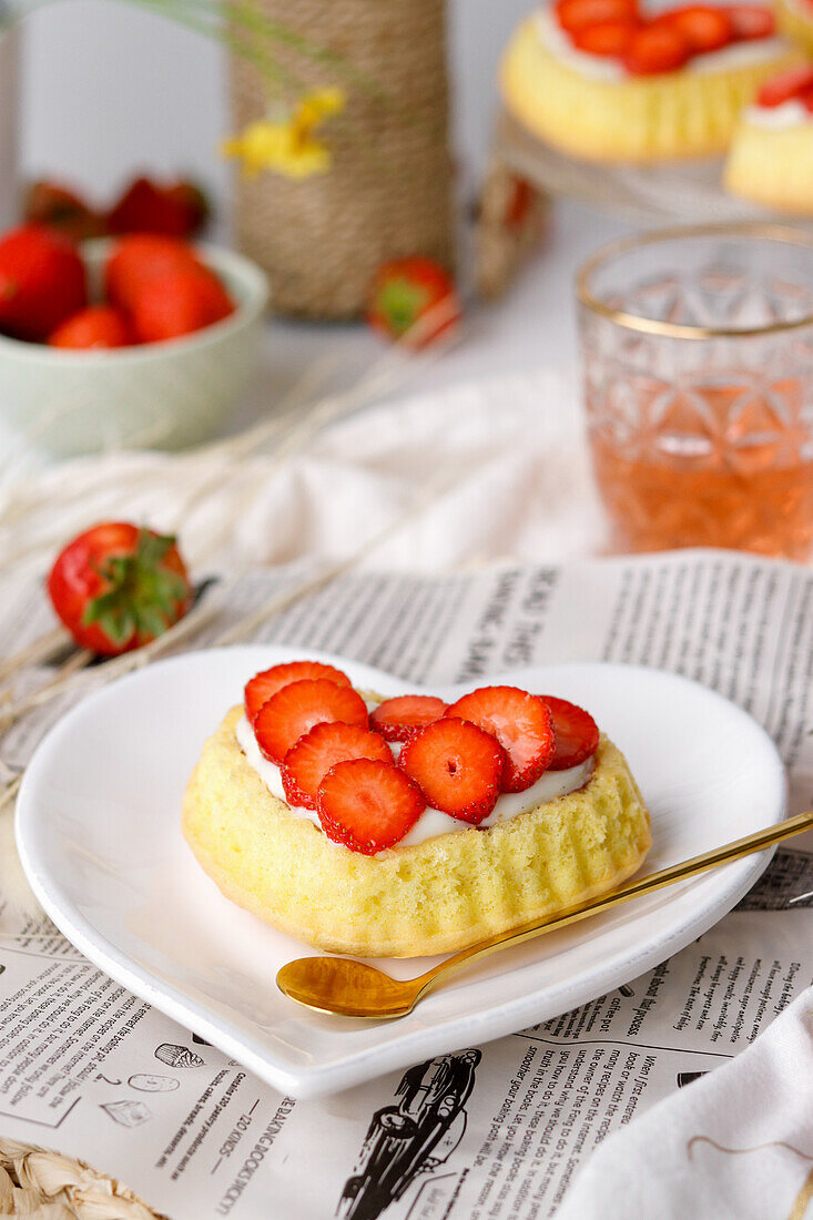 Heart-shaped strawberry tartlet