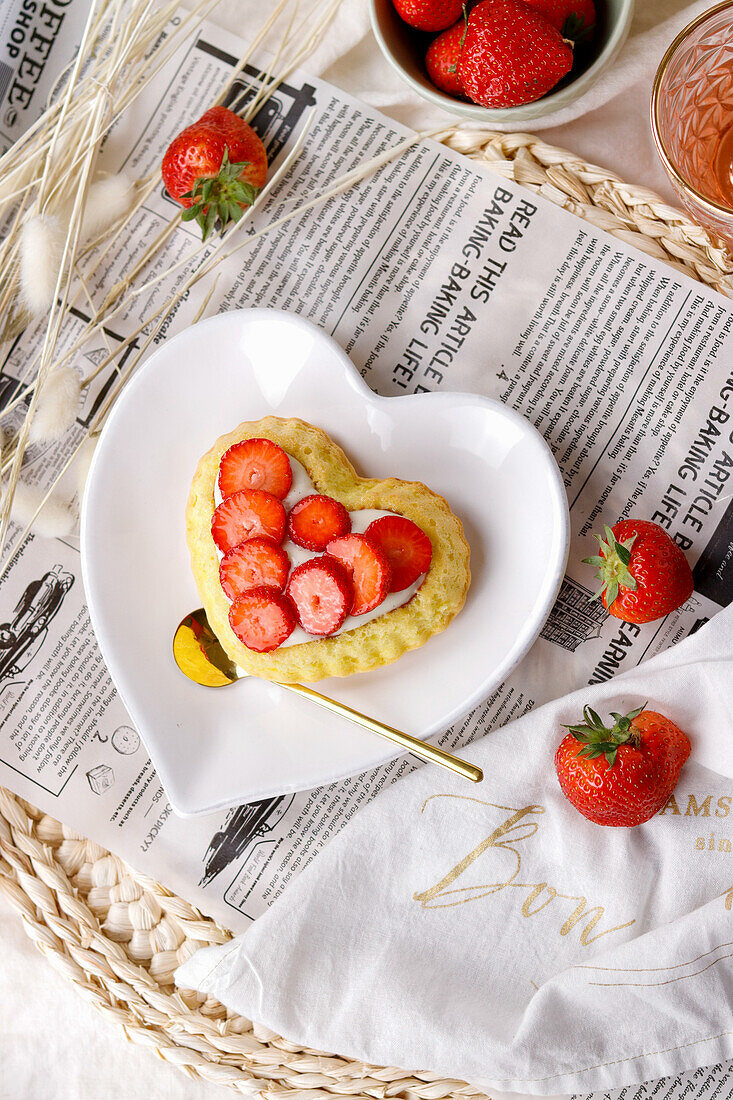 Heart-shaped strawberry tartlet