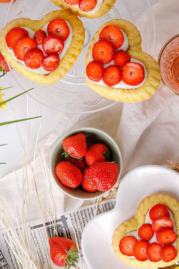 Heart-shaped strawberry tartlet