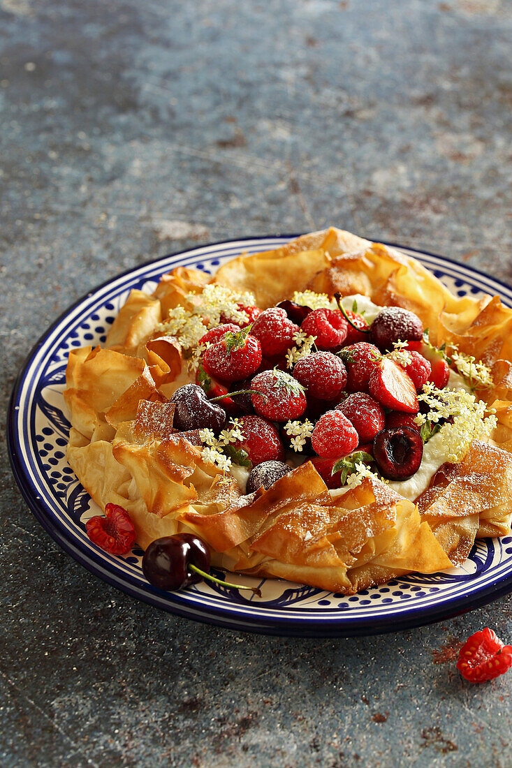 Filo pastry galette with ricotta and fresh berries