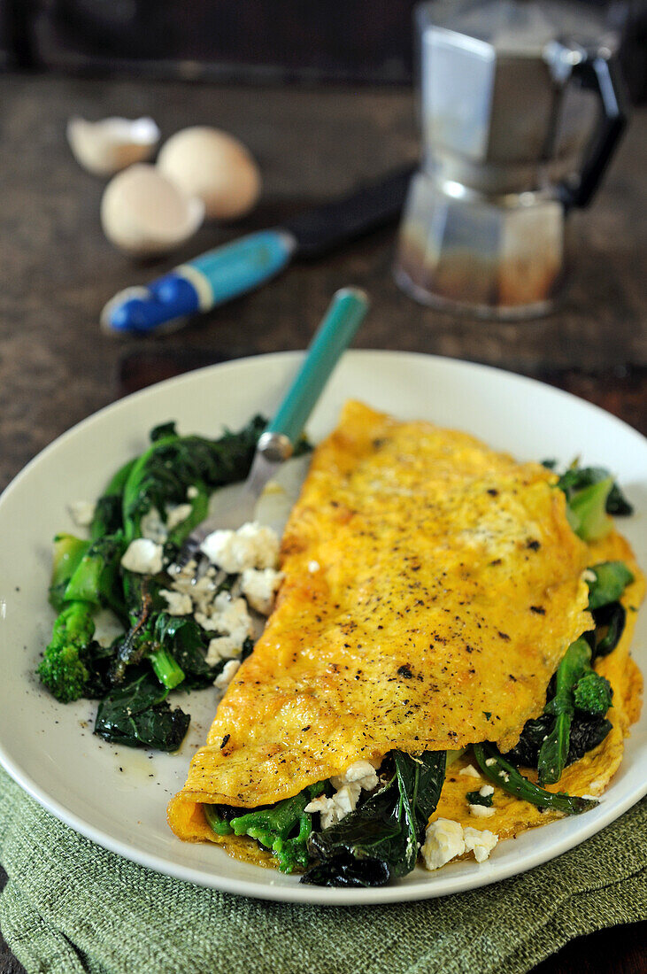 Omelette with broccoli and feta cheese