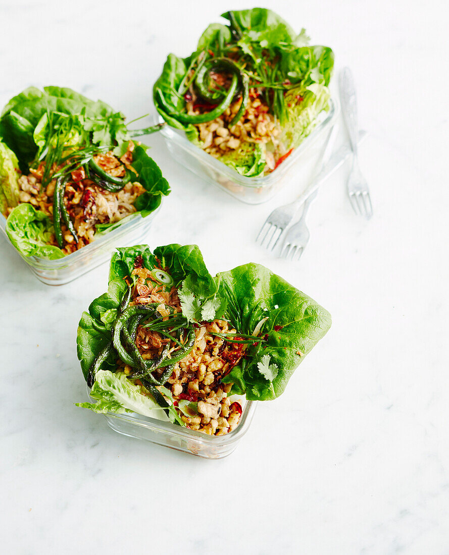 Tempeh larb lettuce cups