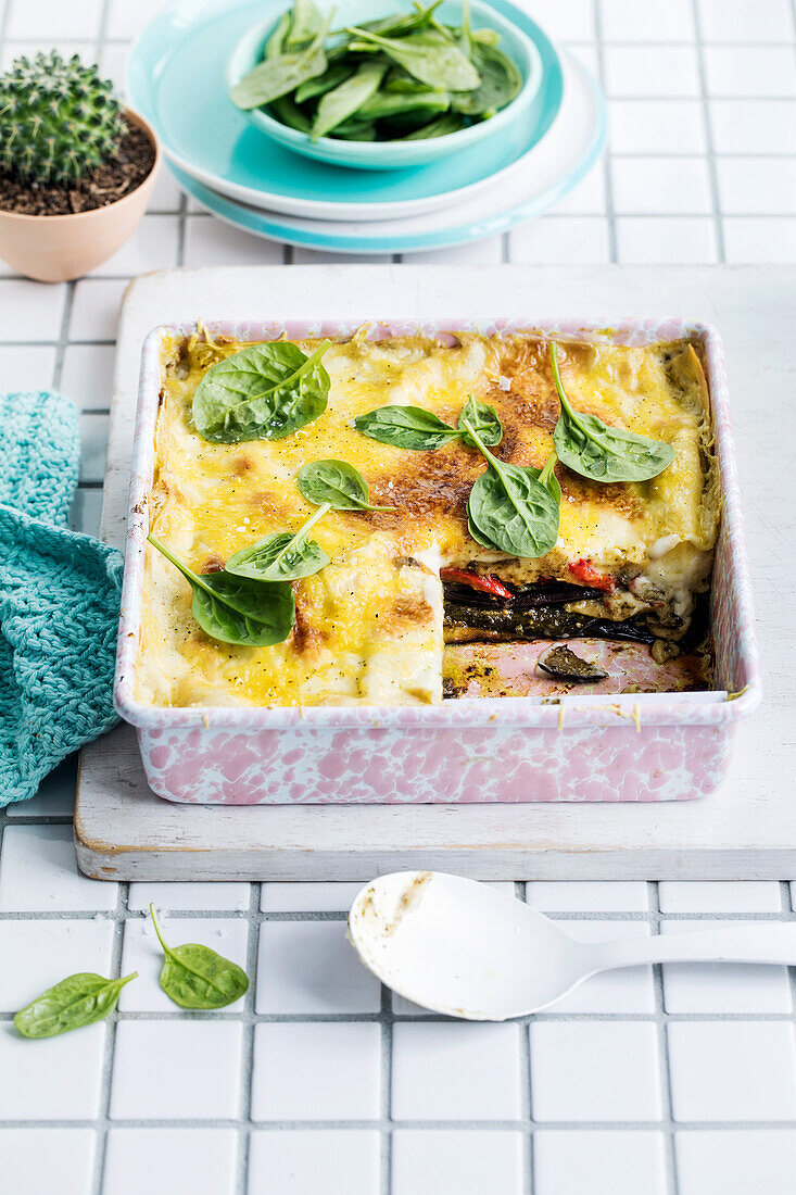 Vegane Gemüse-Pesto-Lasagne