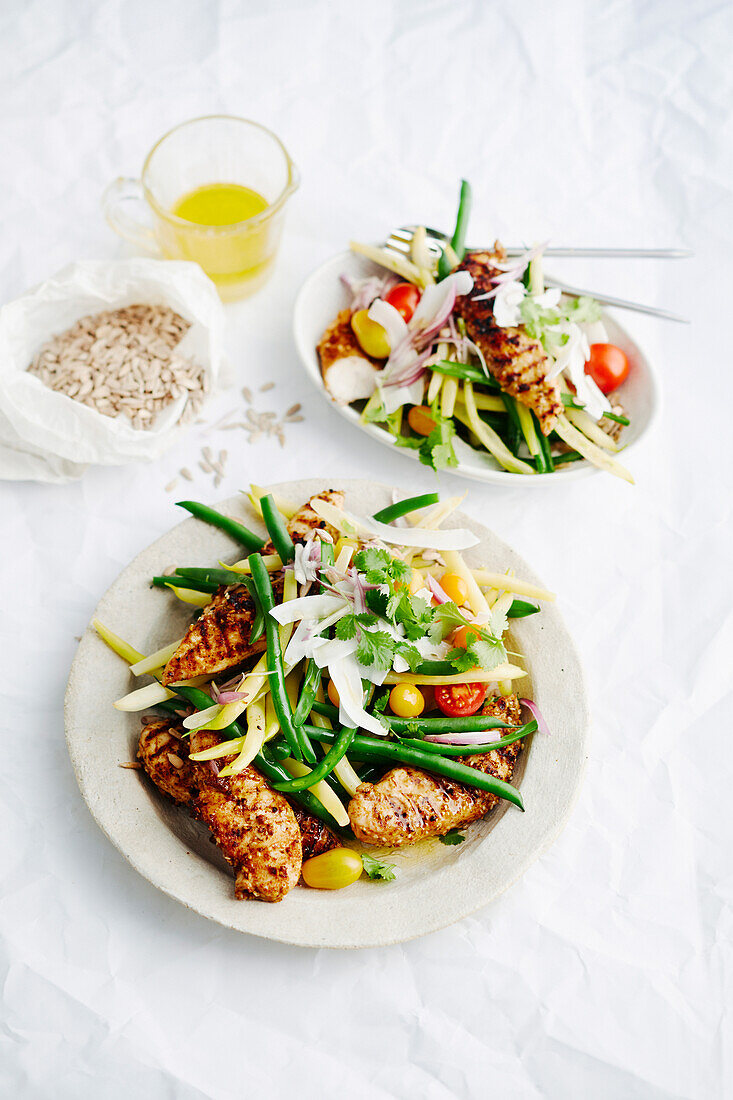 Dukkah chicken with bean and coconut salad