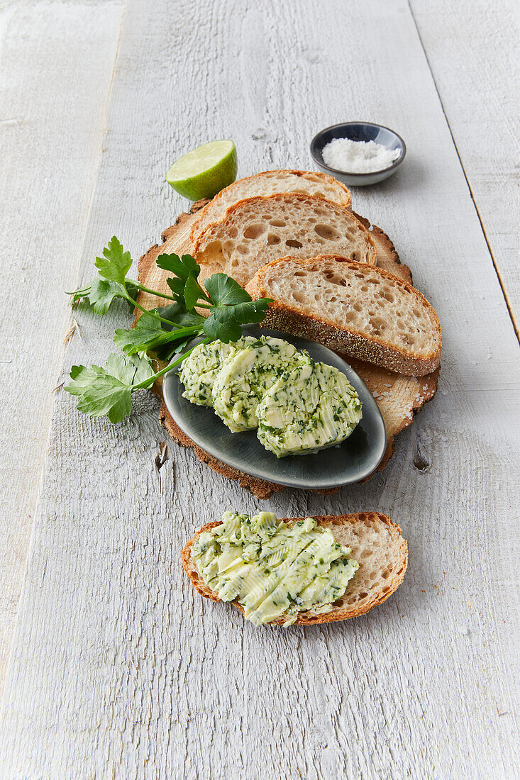 Parsley and lemon butter on bread