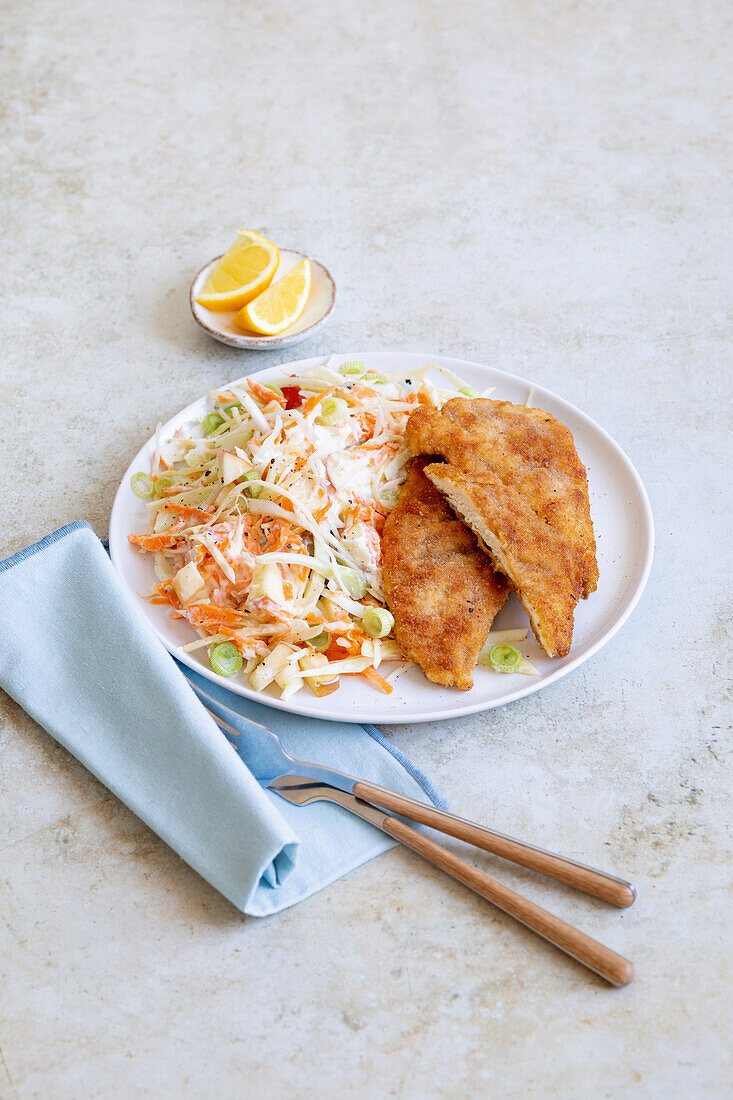 Chicken escalope with coleslaw