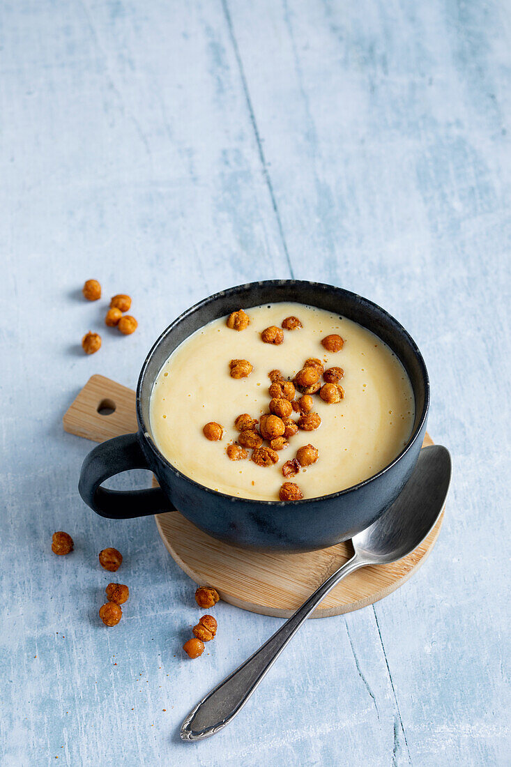 Potato soup with crispy chickpeas