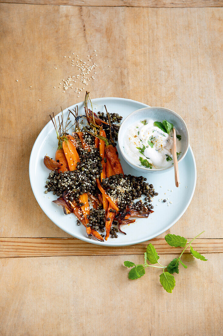 Roasted carrots with lentils