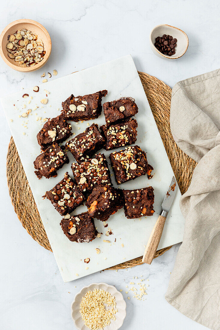 Sweet potato and chocolate bites with hazelnuts