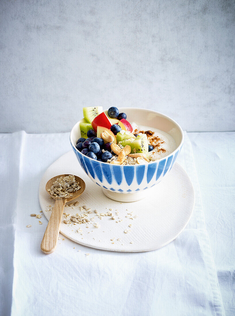 Nutty muesli with fruit salad