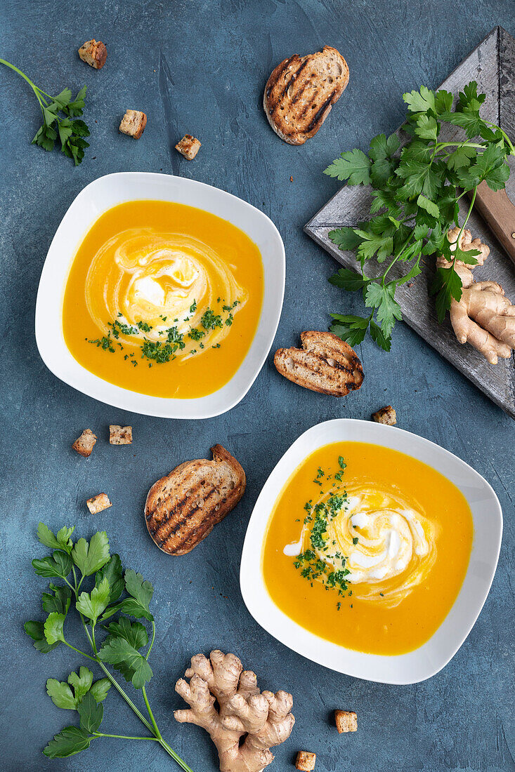 Carrot soup with coconut milk and ginger