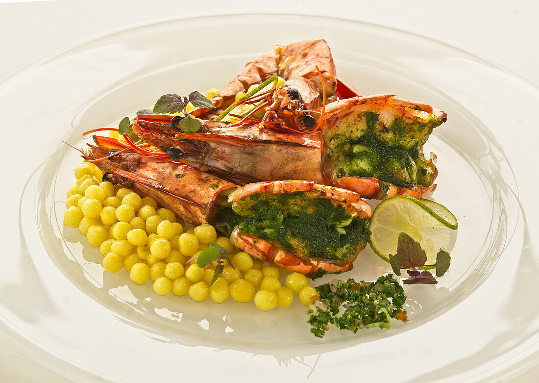 Giant shrimp with pearl couscous
