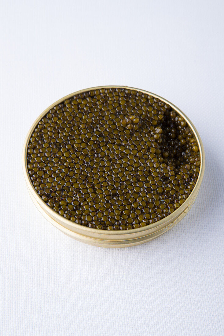 Beluga caviar (black) on spoon.