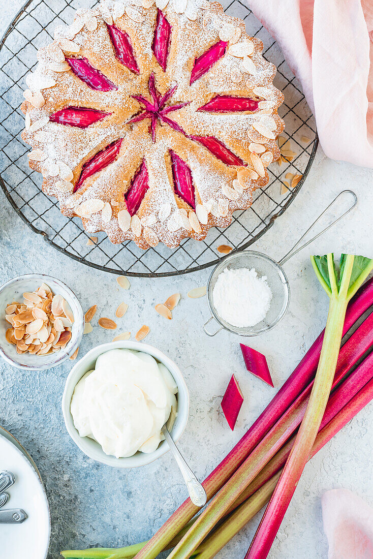 Rhubarb and almond cake