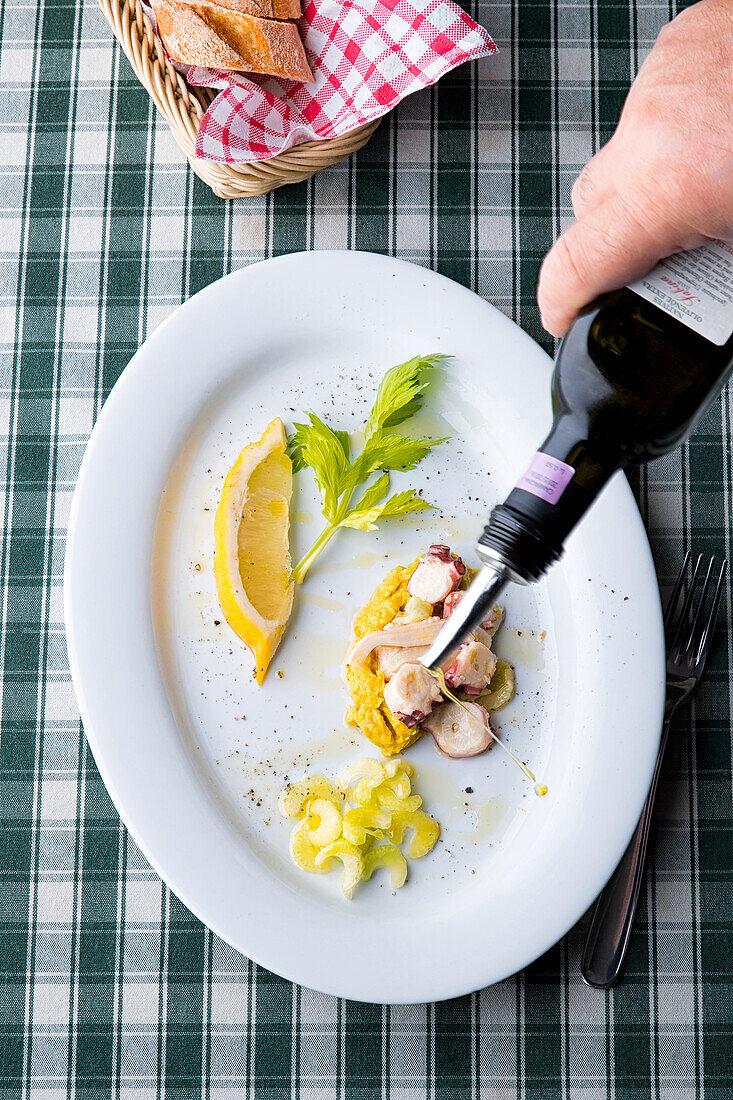 Polenta with octopus and celery