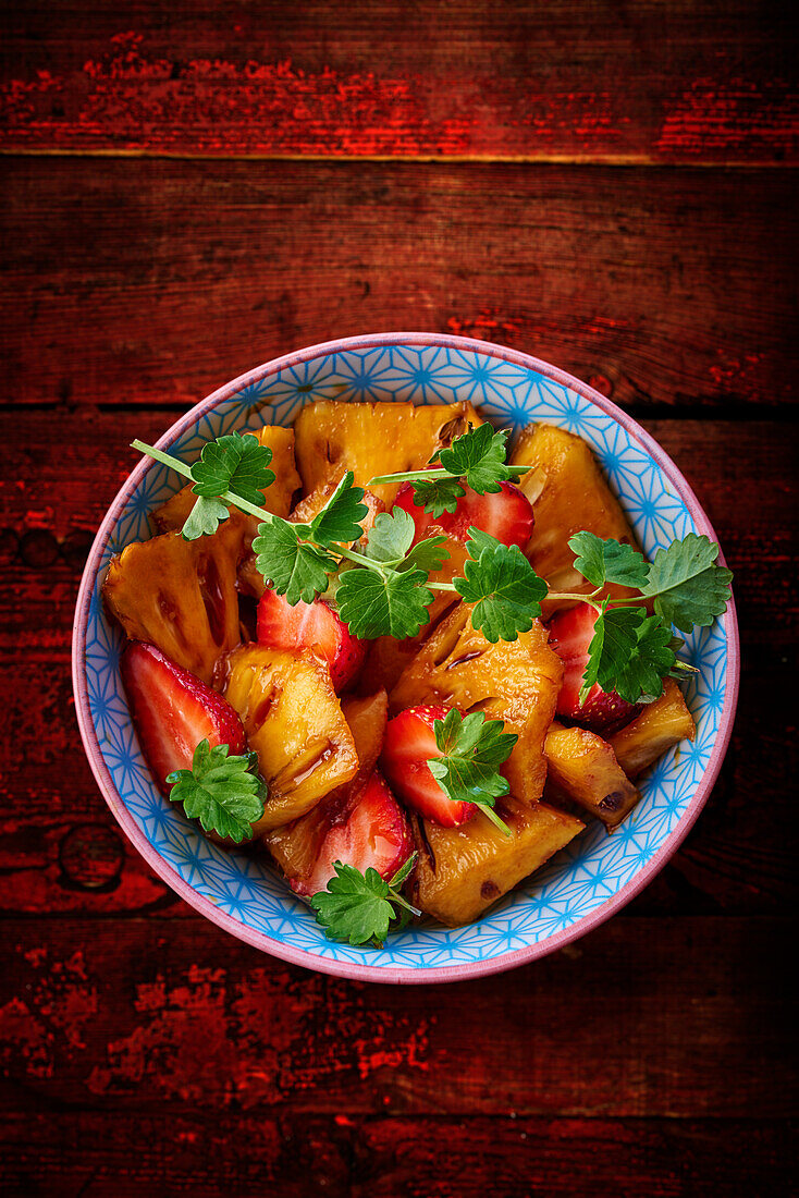 Caramelized pineapple with strawberries