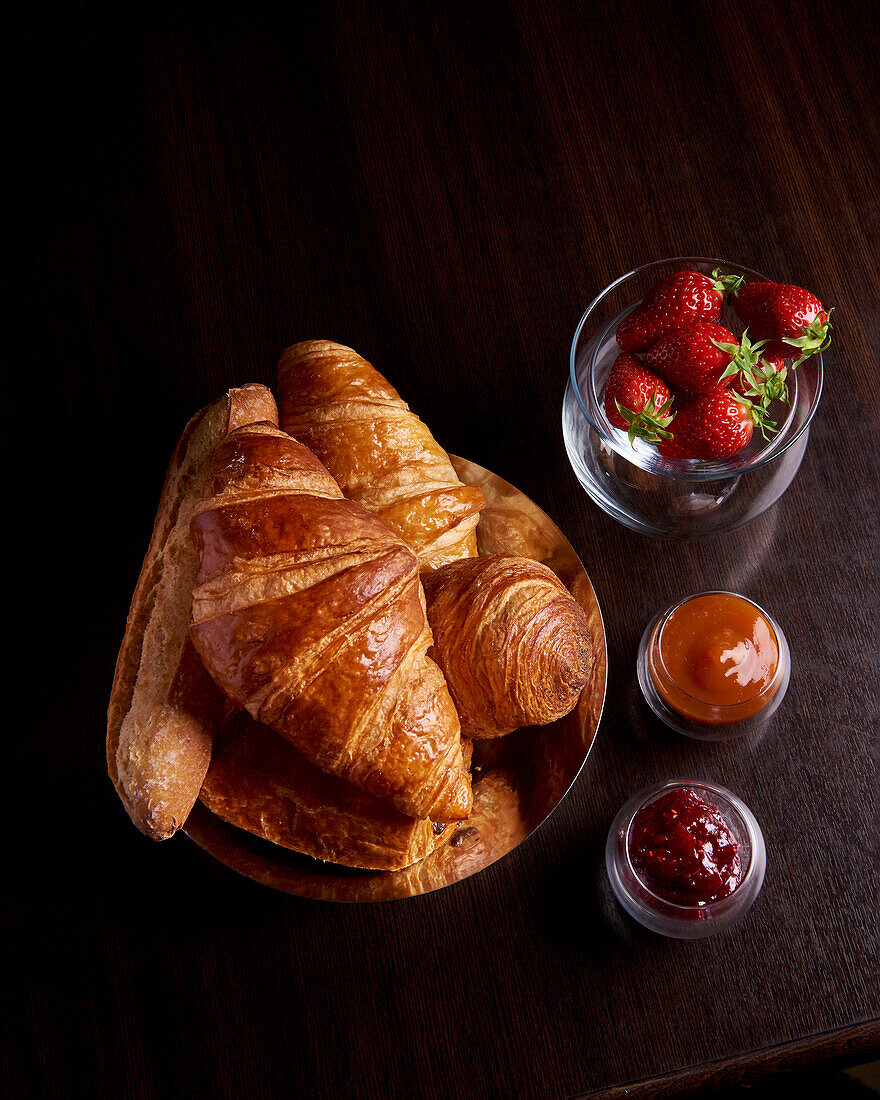 Croissants and rolls with jam