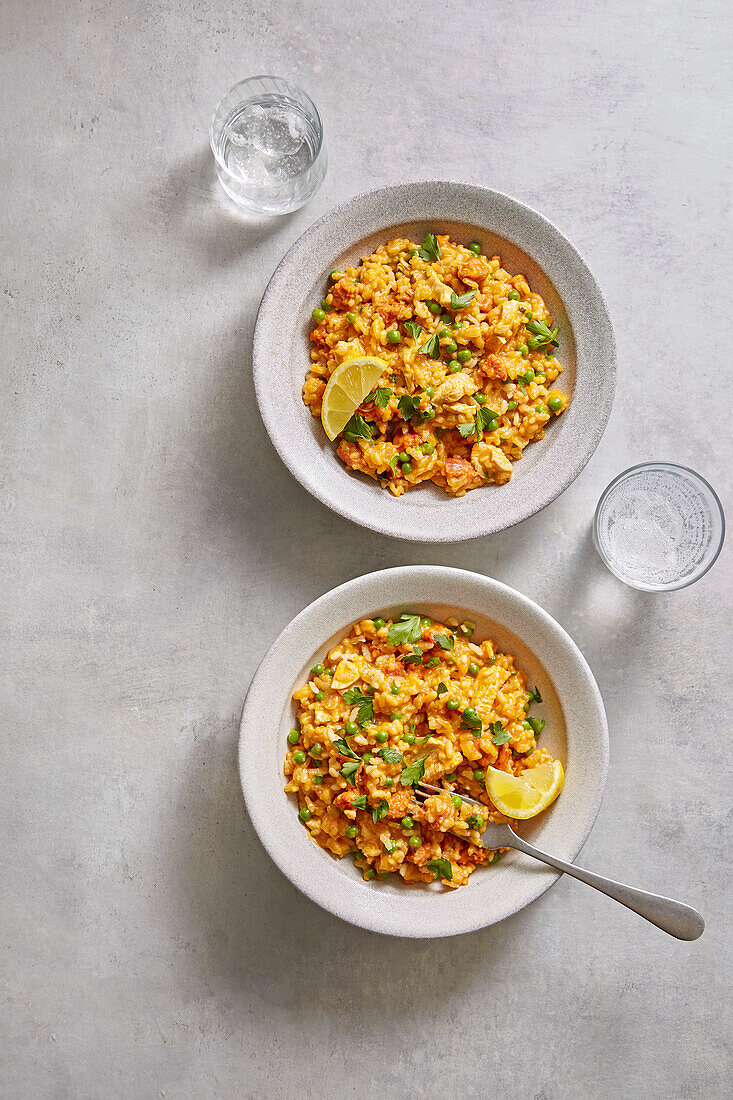 Paella cooked in the microwave