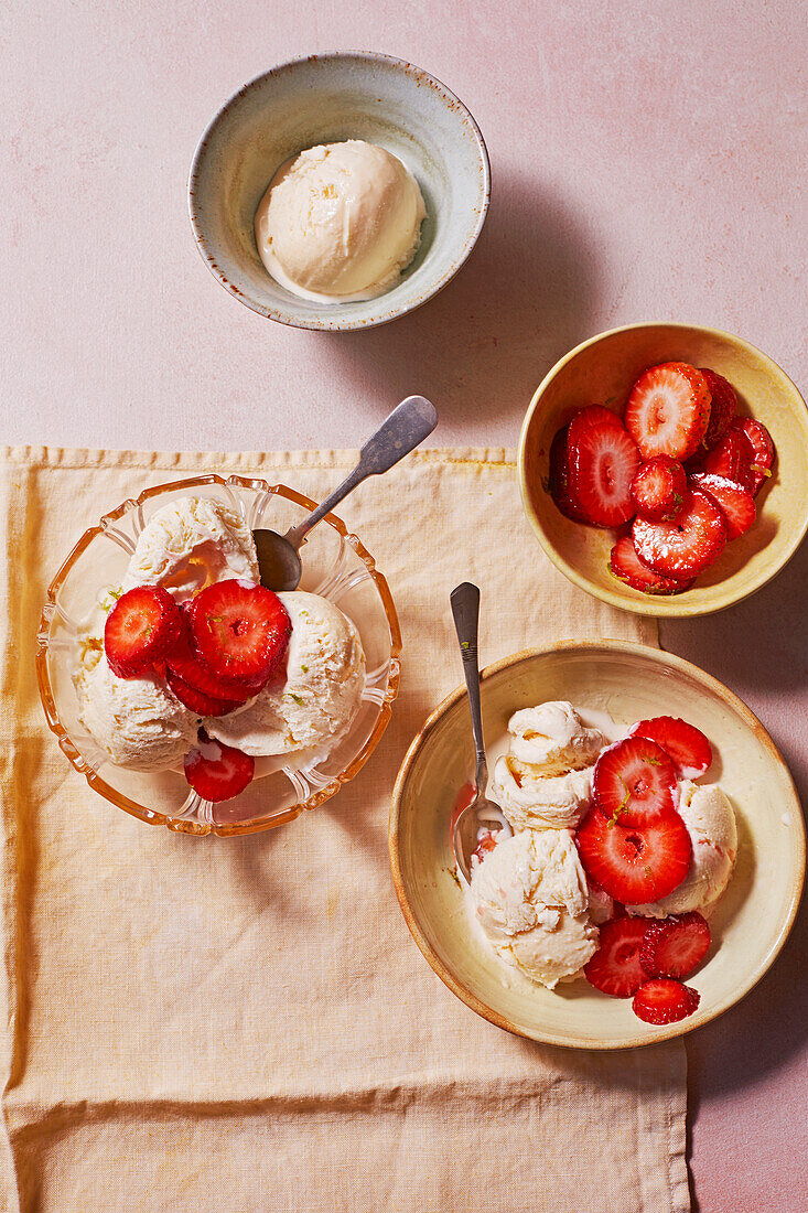 Tres Leches ice cream with strawberries preserved in lime