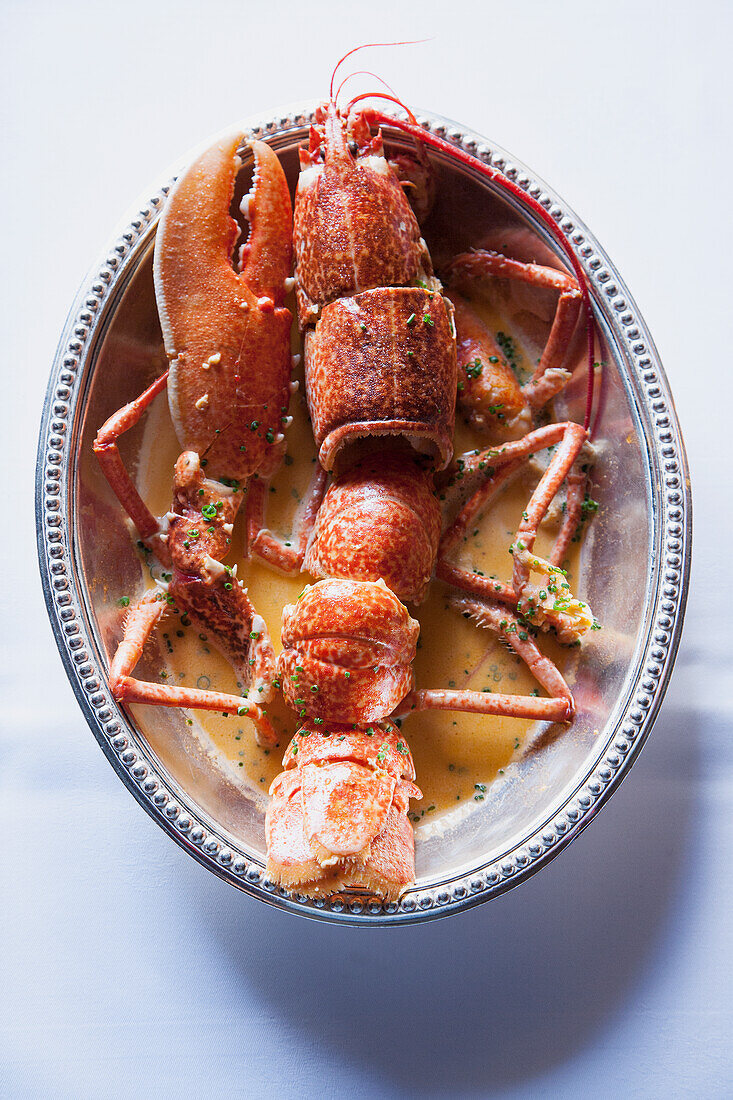 Boiled lobster in lobster sauce