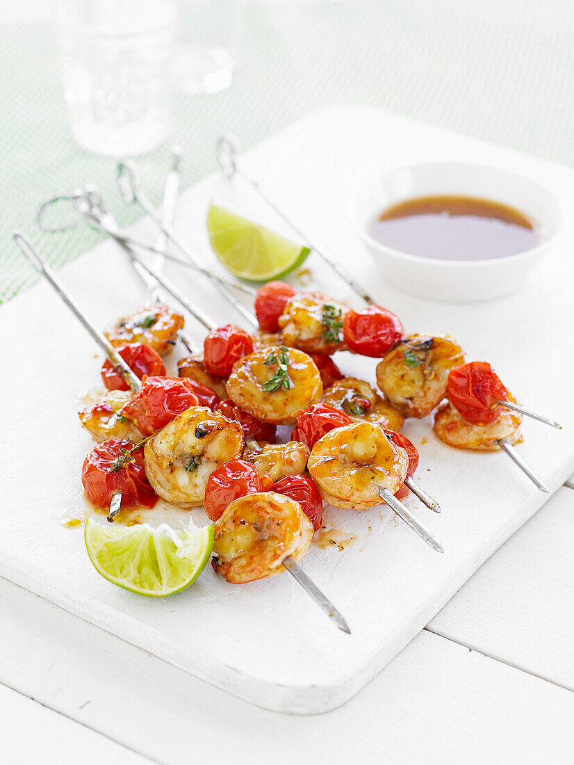 Shrimp skewers with cherry tomatoes