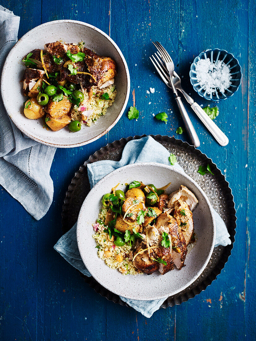 Chicken, green olive and preserved lemon tagine