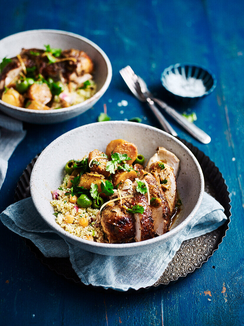 Chicken, green olive and preserved lemon tagine