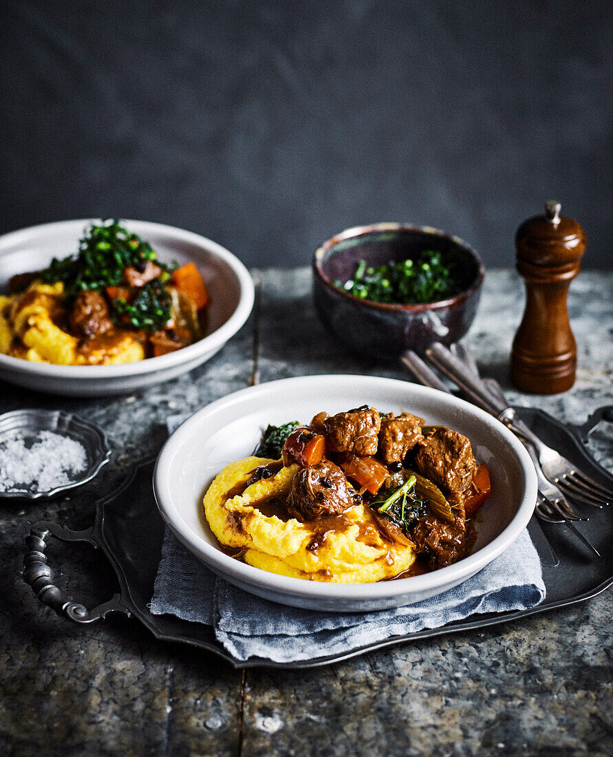 Balsamic lamb with polenta and cavolo mero