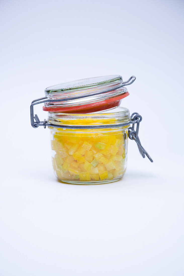 Vegetable cubes in a preserving jar