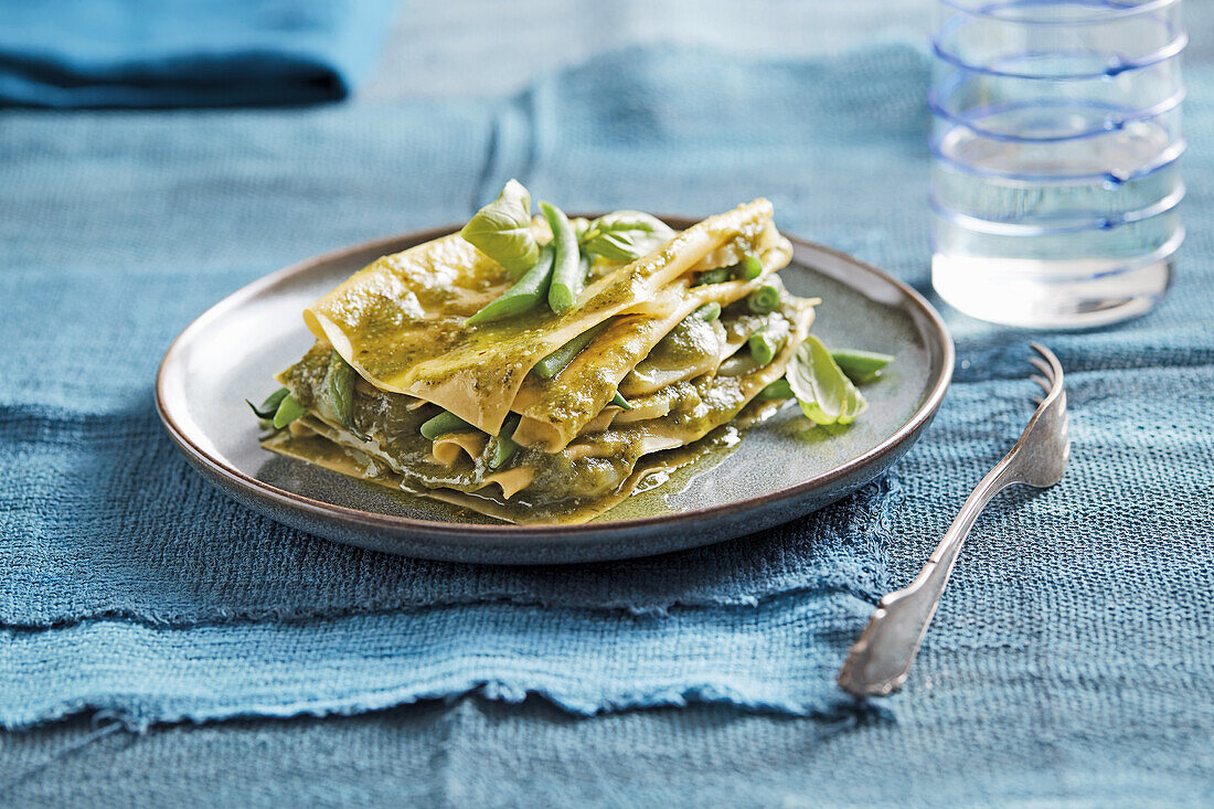 Lasagne mit Pesto und grünen Bohnen