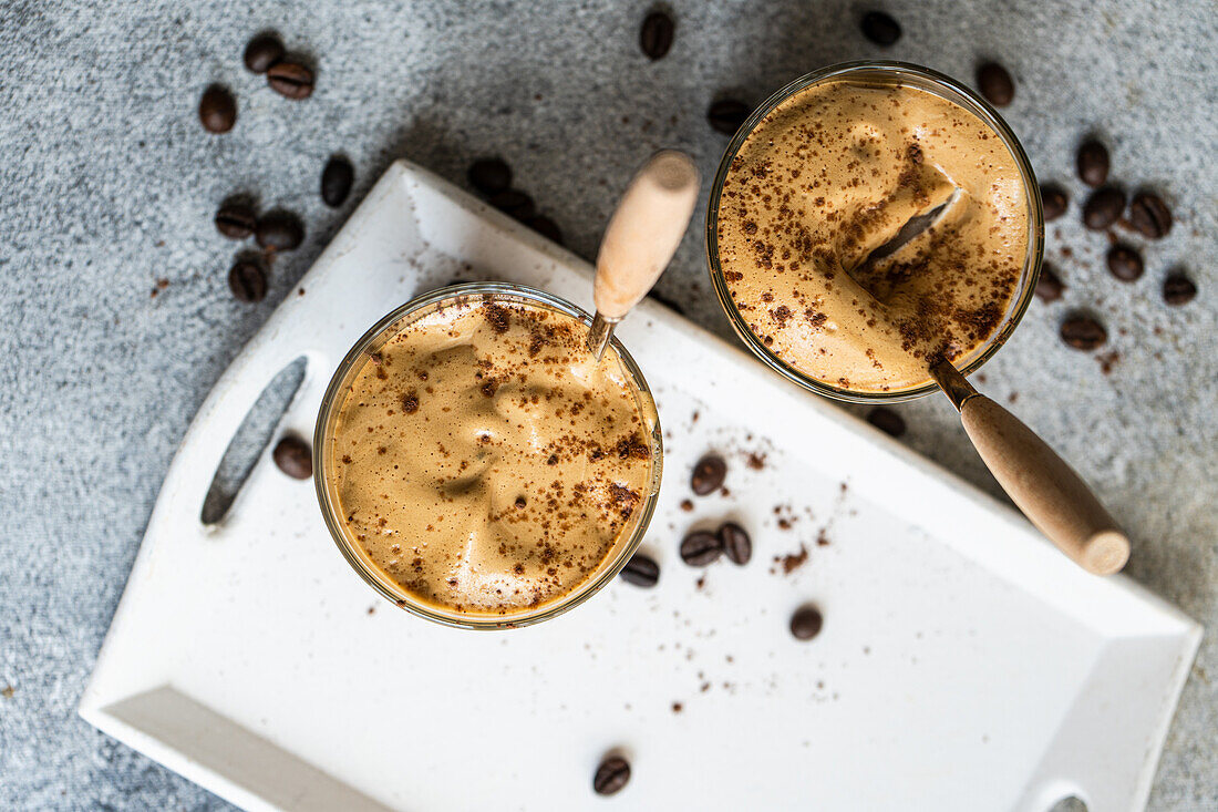 Coffee cream dessert in a jar