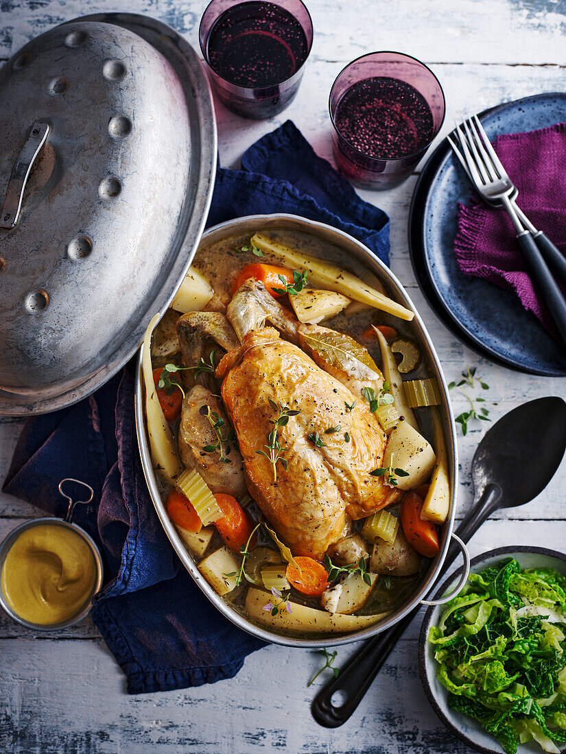 Roast chicken with garlic vegetables