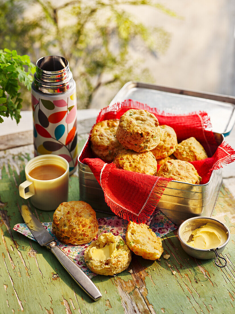 Scones with spring onion and cheddar cheese