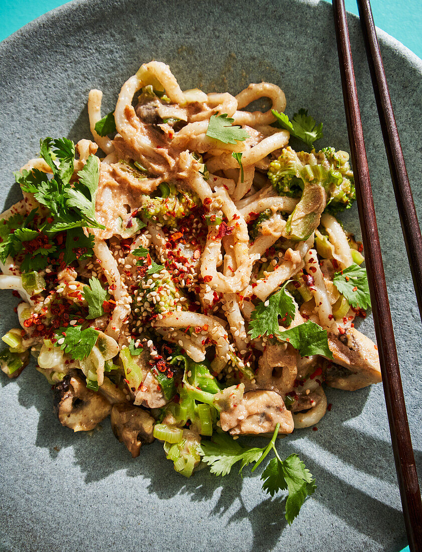 Udon noodles with peanuts