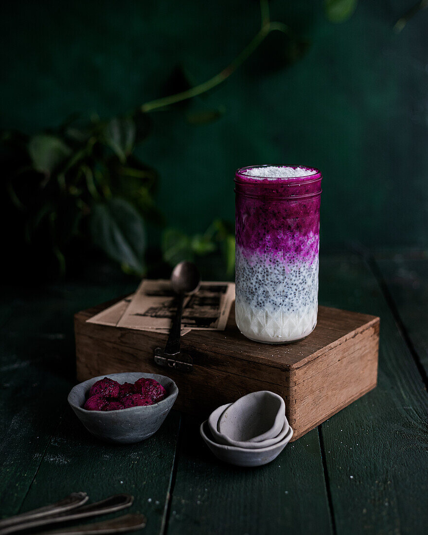 Dragon fruit chia pudding with coconut milk