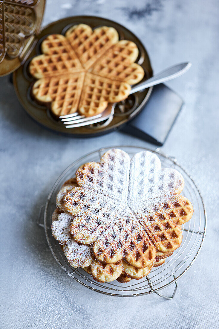 Waffles with confectionery sugar