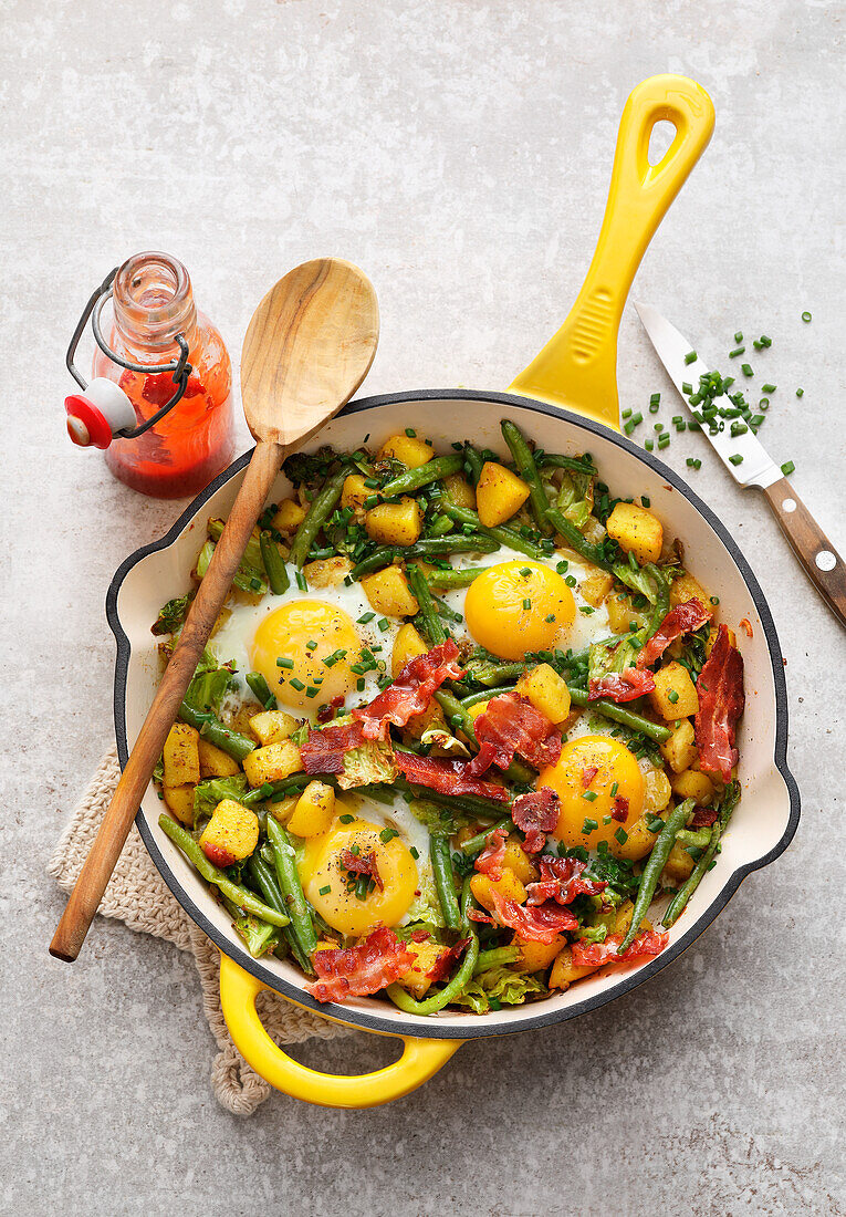 Hash browns with fried eggs