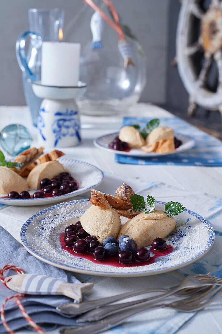 French roll mousse with berry sauce