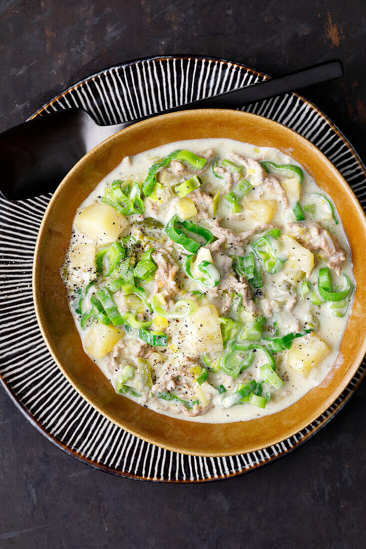 Käse-Lauch-Suppe mit Hackfleisch