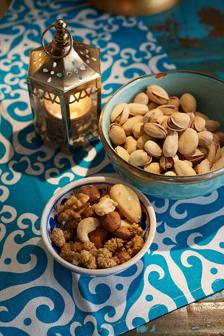 Pistachio and nibbles on oriental buffet