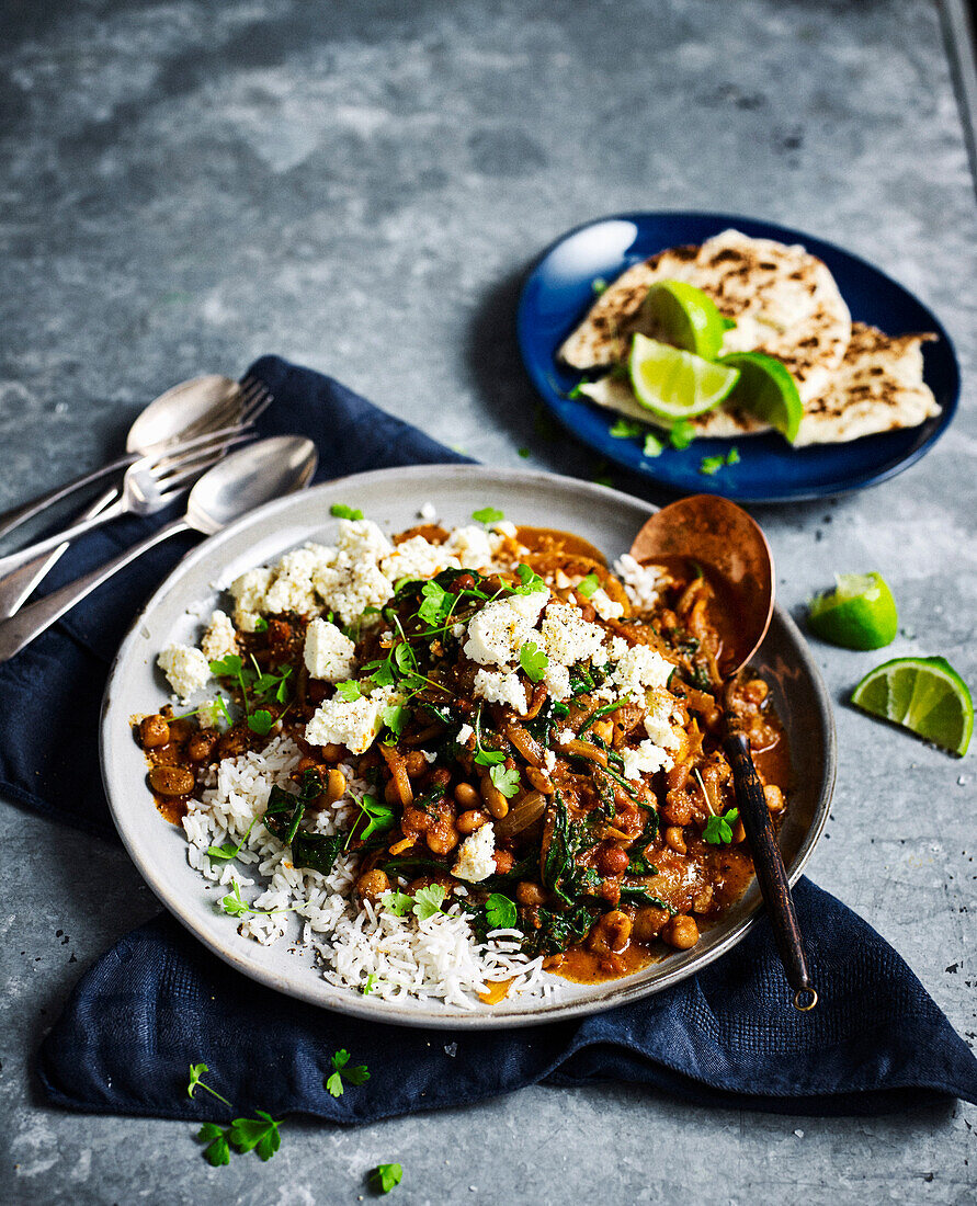 Gemischte Bohnen, Spinat und Paneer Rogan Josh