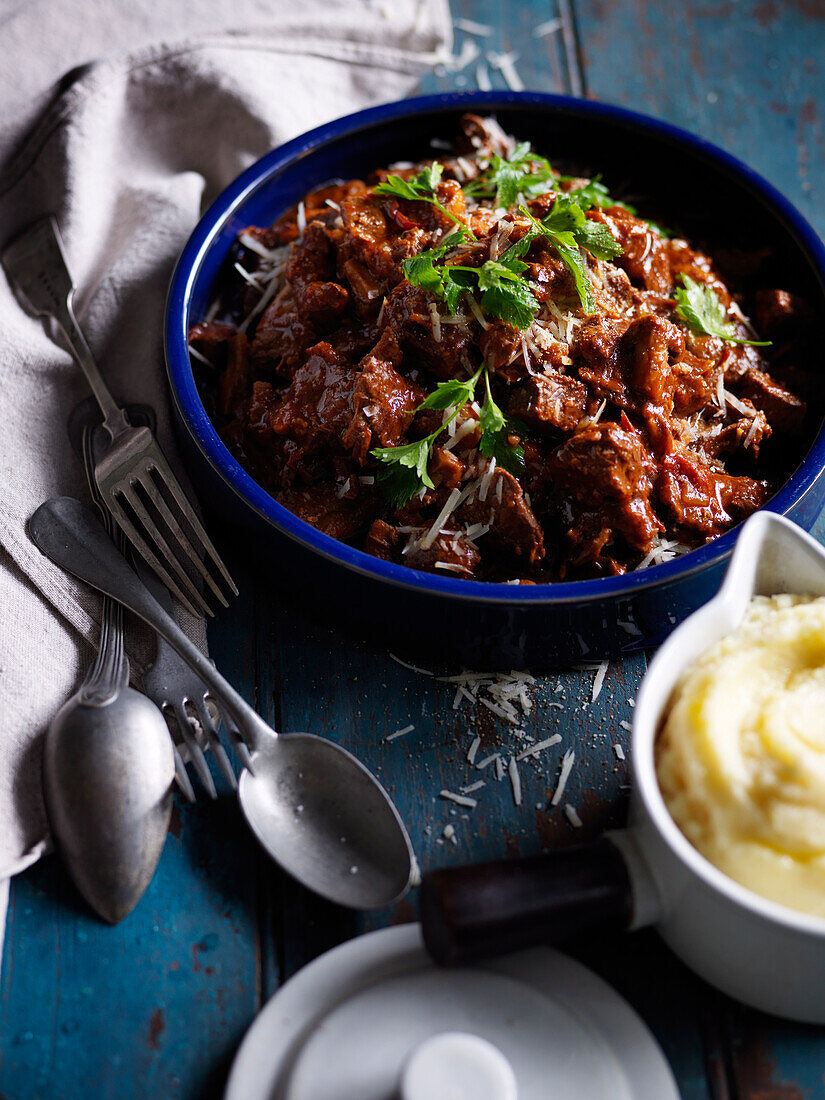 Beef and porcini mushroom stew with parmesan mash