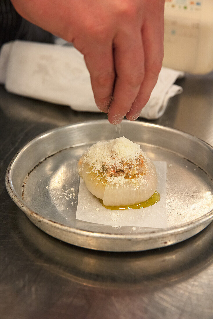 Stuffed onion with parmesan cheese