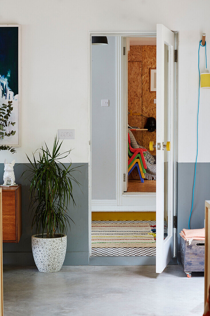 Houseplant at open doorway in Sligo newbuild, Ireland