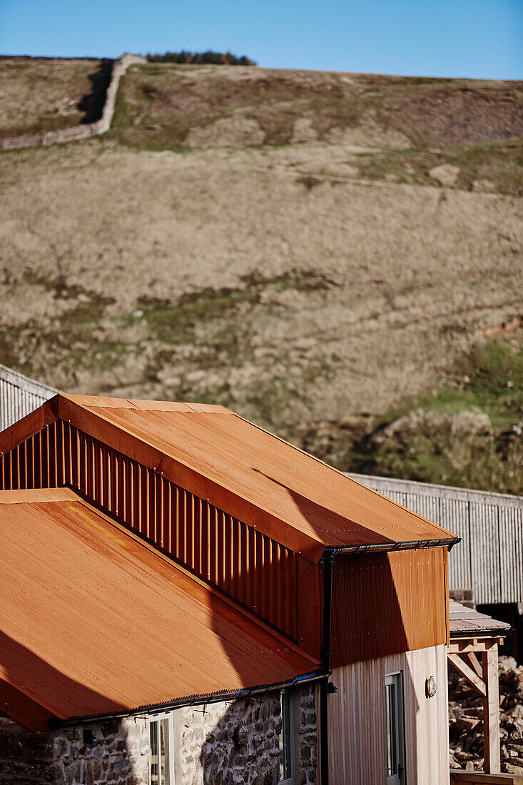 Corrugated metal roof on North Yorkshire barn conversion, UK