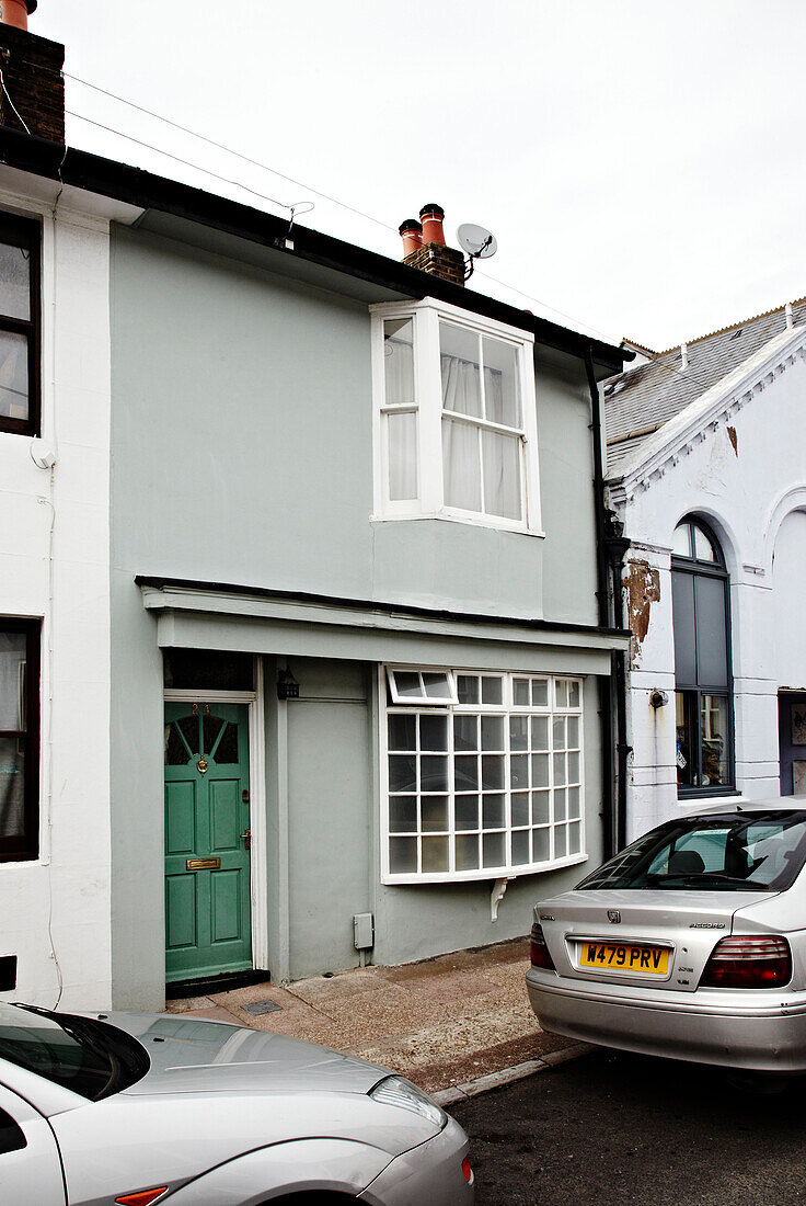 Painted exterior of Brighton terraced house East Sussex, England, UK